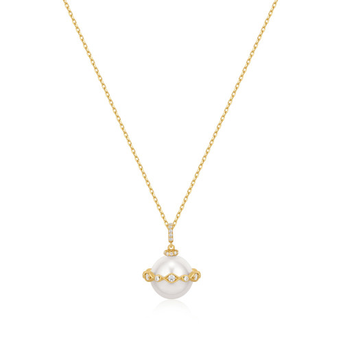 18"+2" Ania Haie Gold-Plated Sterling Silver Simulated Pearl Halo Evil-Eye Necklace