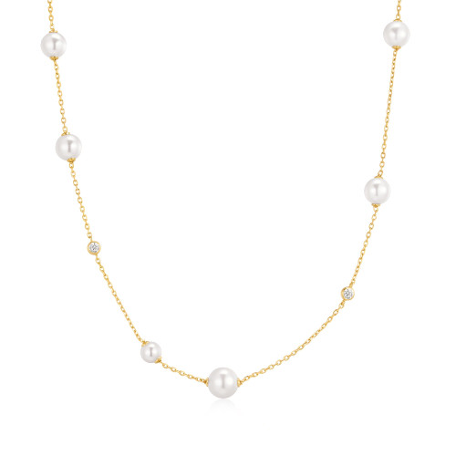 15"+3" Ania Haie Gold-Plated Sterling Silver Asymmetric Simulated Pearl Necklace