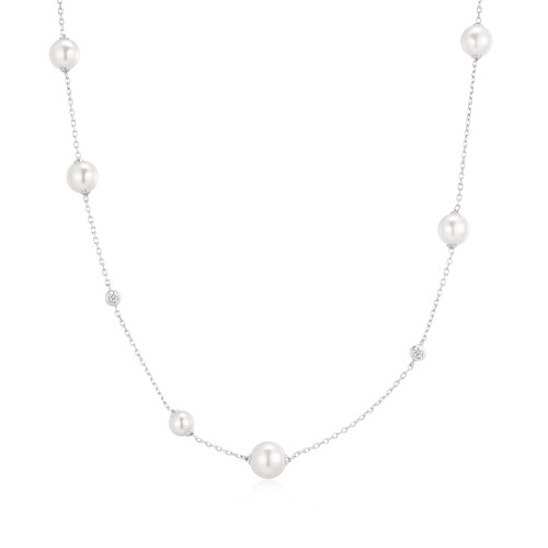 15"+3" Ania Haie Rhodium-Plated Sterling Silver Asymmetric Simulated Pearl Necklace