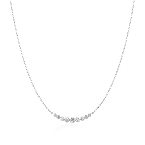 16"+2" Ania Haie Rhodium-Plated Sterling Silver Graduated Bezel-Set Necklace