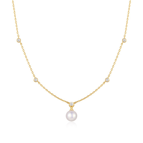 16"+2" Ania Haie Gold-Plated Sterling Silver Necklace with Simulated Pearl Pendant