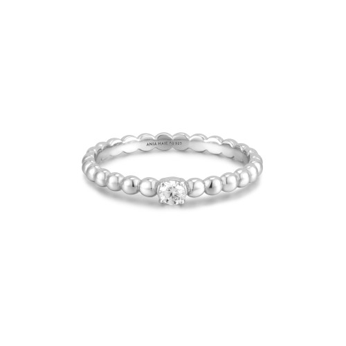 Ania Haie Rhodium-Plated Sterling Silver Cubic Zirconia Round Ring R059-01H