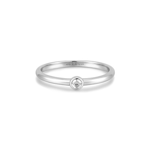 Ania Haie Rhodium-Plated Sterling Silver Half Cubic Zirconia Ring R059-02H