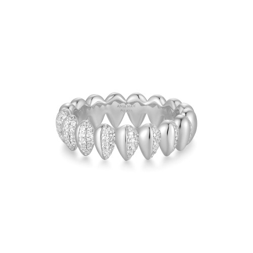 Ania Haie Rhodium-Plated Sterling Silver Sparkling Puffy Spike Ring R067-02H