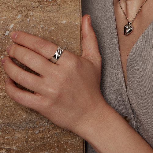 Ania Haie Rhodium-Plated Sterling Silver Tiger Stripe Band R067-03H