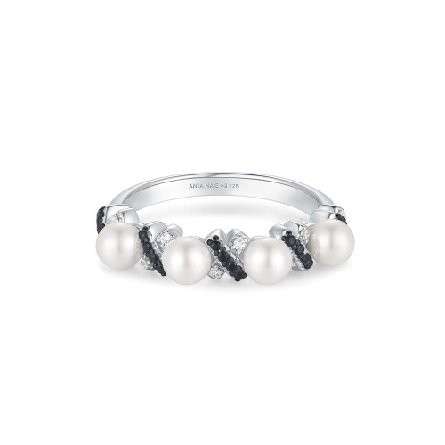 Ania Haie Two-Tone Plated Sterling Silver Braided Simulated Pearl Ring R069-02T