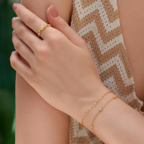 Ania Haie Gold-Plated Sterling Silver Starburst Zig-Zag Beaded Ring R074-02G