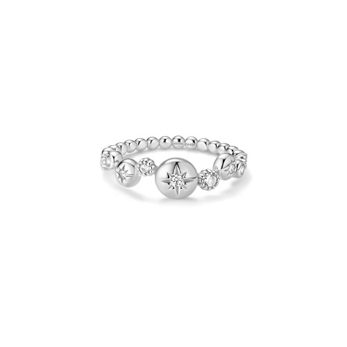 Ania Haie Rhodium-Plated Sterling Silver Zig-Zag Beaded Ring R074-02H