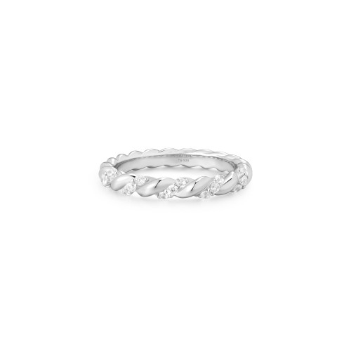 Ania Haie Rhodium-Plated Sterling Silver Sparkle Twisted Ring R075-01H