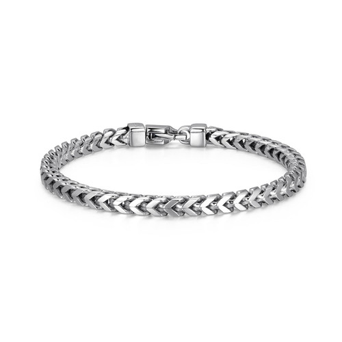 Additional view of Mens 8.5" Italian Chain Rhodium-Plated Sterling Silver 4-Side Franco Chain Bracelet by ETHOS - UB0002M
