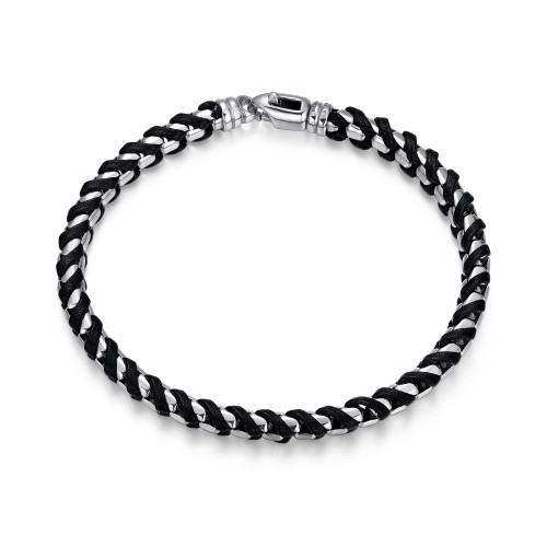 Mens 8.5" Italian Chain Rhodium-Plated Sterling Silver Round Box Chain Bracelet by ETHOS - UB0005M