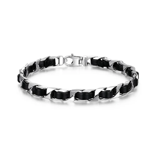 Men's 8.5" Italian Chain Rhodium-Plated Sterling Silver Curb Chain Bracelet by ETHOS - UB0006M