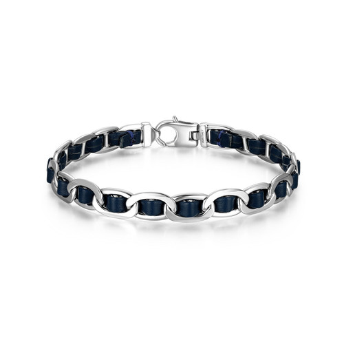 Men's 8.5" Italian Chain Rhodium-Plated Sterling Silver Mariner Chain Bracelet by ETHOS - UB0007M