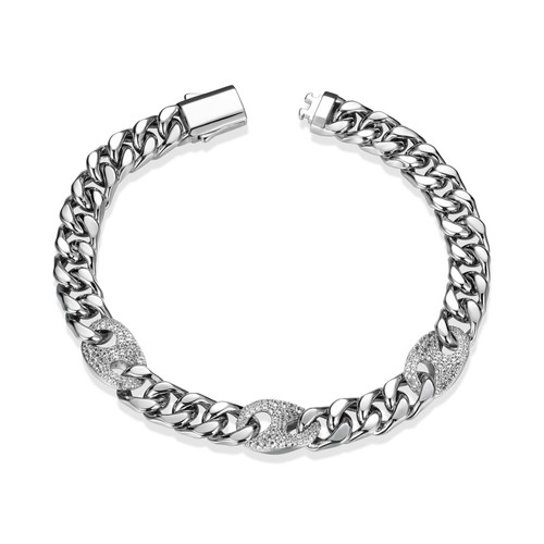 Men's 7.5" Links Rhodium-Plated Sterling Silver Lab-Created White Sapphire Bracelet by ETHOS - UB0080