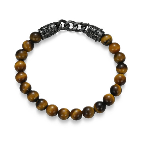 Men's Dark Reign Chisel Rondelle Cuban Chain Tiger's Eye Beaded Bracelet by ETHOS - UB0098