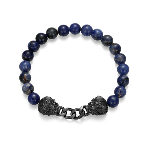 Men's Dark Reign Lion Rondelle Cuban Chain Sodalite Beaded Bracelet by ETHOS - UB0105