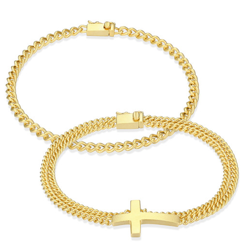 Men's Cross Box Set: Double Cuban Chain & Classic Cuban Chain Bracelets by ETHOS - UB0106