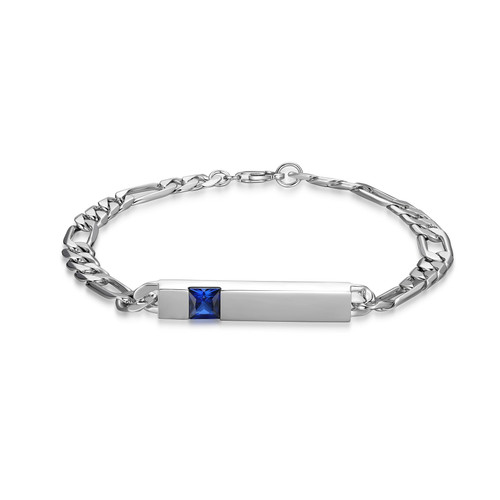Men's Sovereign Lab-Created Sapphire Figaro Chain Bracelet by ETHOS - UB0121