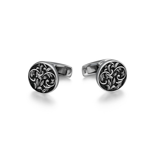 Men's Black Chisel Rhodium-Plated Sterling Silver Cufflinks by ETHOS - UC0039