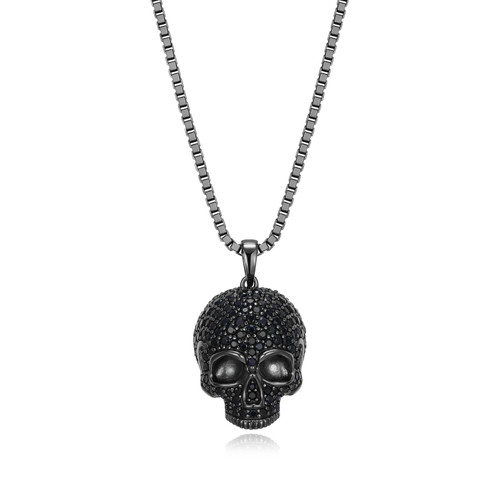 Men's 20" Dark Reign Gunmetal-Finish Sterling Silver Genuine Black Sapphire Box Chain Pendant Necklace by ETHOS - UN0042