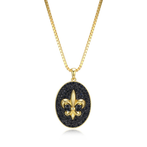 Men's 20" Eclipse Yellow Gold-Plated and Gunmetal-Finish Sterling Silver Genuine Black Sapphire Box Chain Pendant Necklace by ETHOS - UN0063