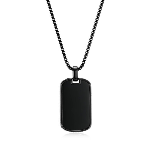 Mens 20" Eclipse Gunmetal-Finish Sterling Silver Lab-Created Black Sapphire Genuine Black Agate Box Chain Pendant Necklace by ETHOS - UN0065