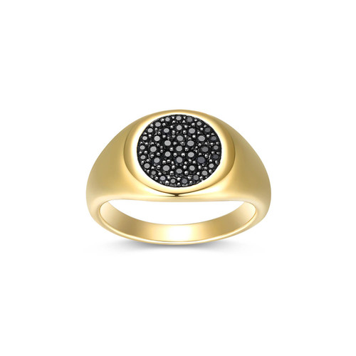 Additional view of Mens Black Sparkle Yellow Gold-Plated Gunmetal Ring with Lab-Created Black Sapphire by ETHOS - UR0008
