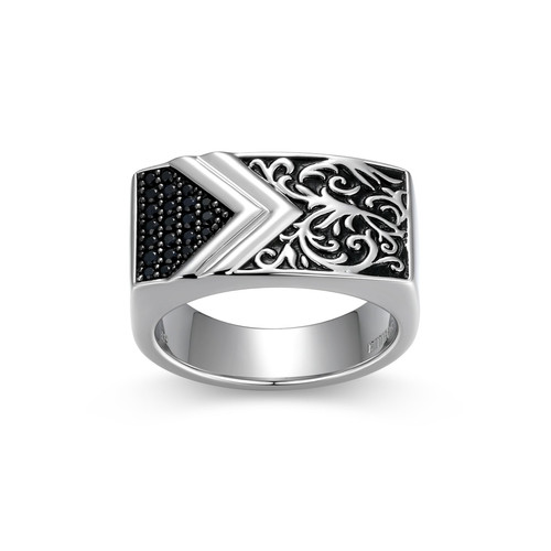 Men's Chisel & Chevron Genuine Black Sapphire Ring by ETHOS - UR0084