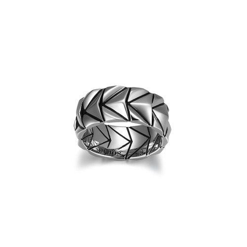 Additional view of Mens Chevron Rhodium-Plated Sterling Silver Band Ring by ETHOS - UR08