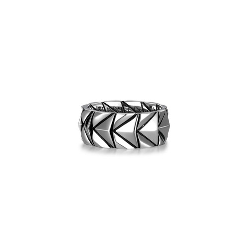 Additional view 2 of Mens Chevron Rhodium-Plated Sterling Silver Band Ring by ETHOS - UR08