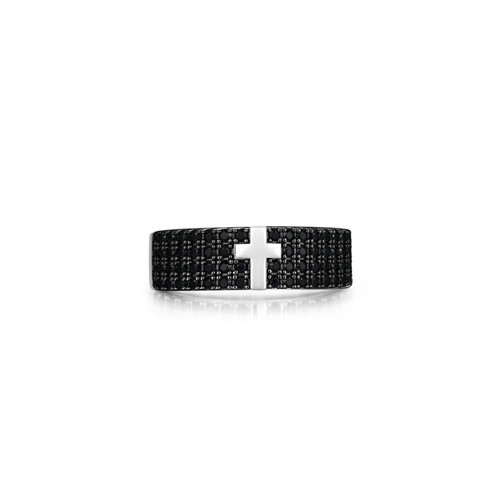 Additional view 2 of Mens Black Sparkle Rhodium and Gunmetal Sterling Silver Lab-Created Black Sapphire Ring by ETHOS - UR20