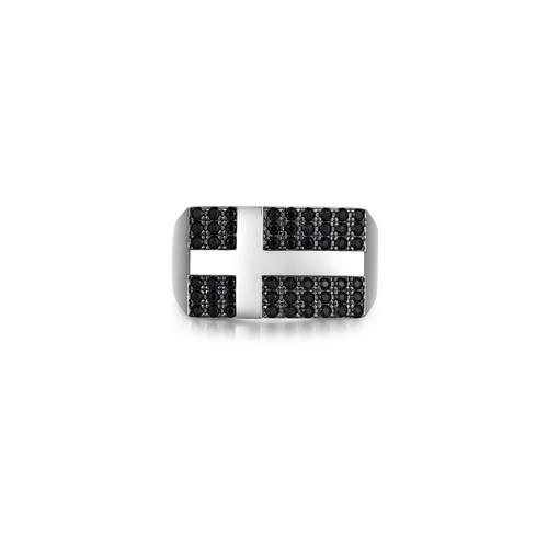 Additional view 2 of Mens Black Sparkle Rhodium and Gunmetal Sterling Silver Lab-Created Black Sapphire Ring by ETHOS - UR21