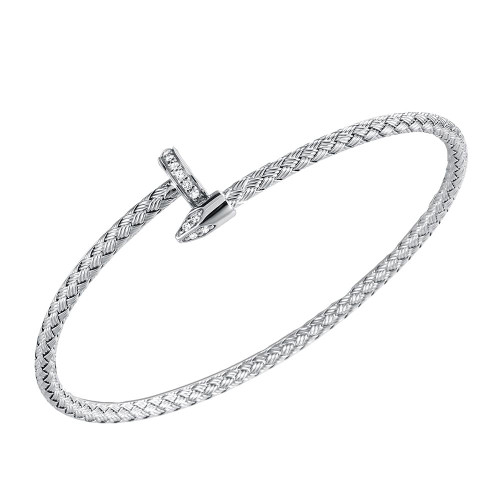 Charles Garnier 3mm Cuffs Rhodium-Plated Sterling Silver Cubic Zirconia Cuff Bracelet BMC8303WZ