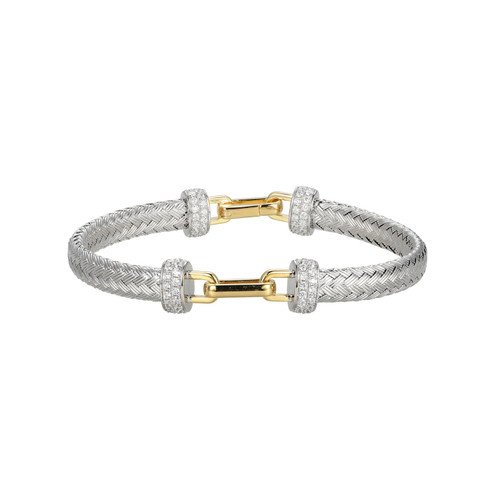 Charles Garnier Classic Mesh Gold/Rhodium-Plated Sterling Silver Cubic Zirconia Bangle Bracelet CB0033