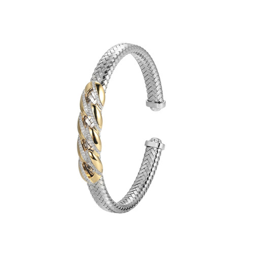 Charles Garnier New Mesh 2 Gold/Rhodium-Plated Sterling Silver Cubic Zirconia Cuff Bracelet CB0080