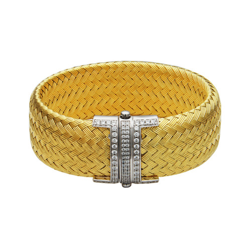 Charles Garnier Aurora Gold/Rhodium-Plated Sterling Silver Cubic Zirconia Bangle Bracelet CB0117