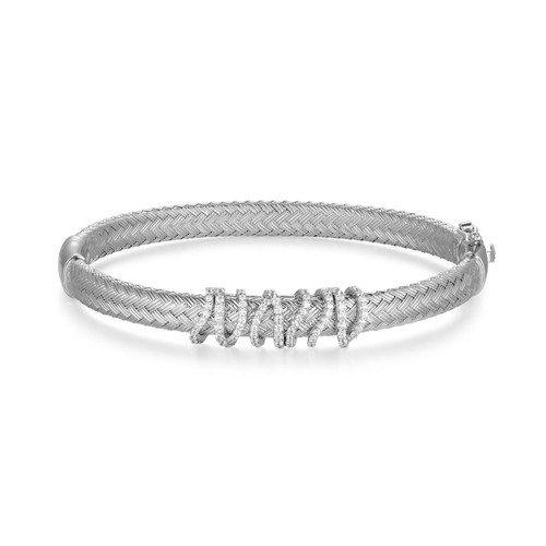 Charles Garnier Prestine Rhodium-Plated Sterling Silver Cubic Zirconia Bangle Bracelet CB0182