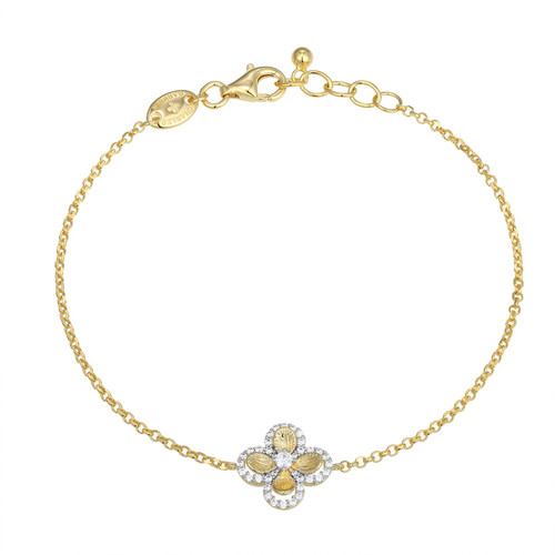 Charles Garnier Clover Gold/Rhodium-Plated Sterling Silver Cubic Zirconia Bracelet CB0205