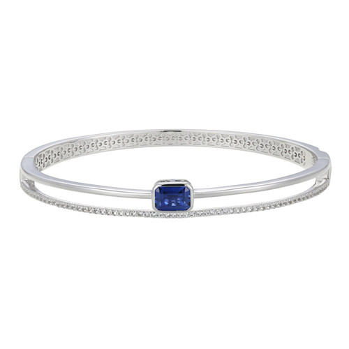 Charles Garnier Windsor Rhodium-Plated Sterling Silver Lab-Created Blue Sapphire Lab-Created White Sapphire Bangle Bracelet CB0208