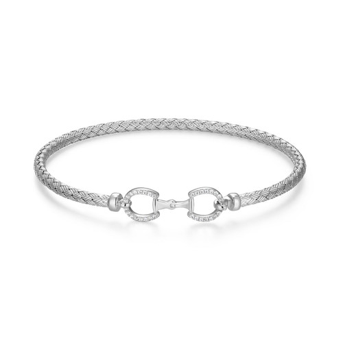Charles Garnier Equestra Rhodium-Plated Sterling Silver Cubic Zirconia Bangle Bracelet CB0209