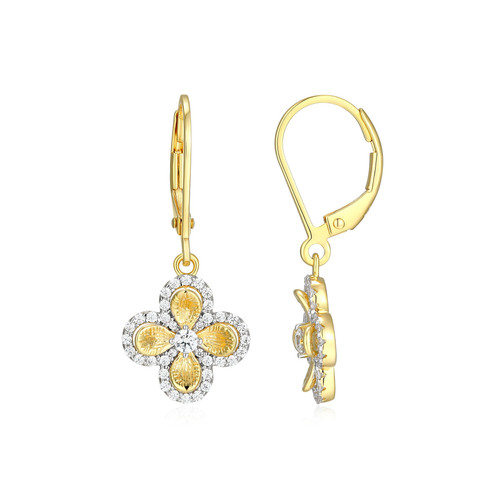 Charles Garnier Clover Gold/Rhodium-Plated Sterling Silver Cubic Zirconia Earrings CE0205