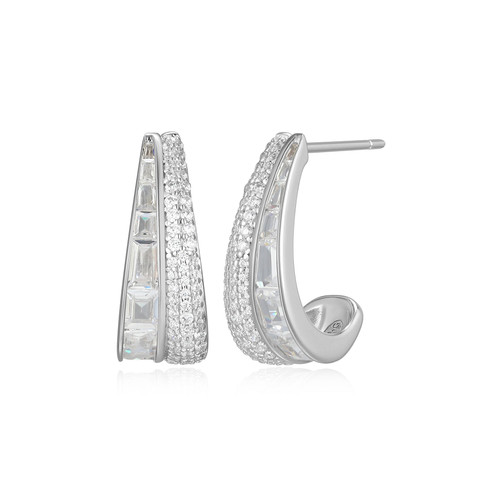 Charles Garnier Baguette Rhodium-Plated Sterling Silver Cubic Zirconia Stud Earrings CE0223