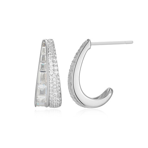 Charles Garnier Baguette Rhodium-Plated Sterling Silver Cubic Zirconia Stud Earrings CE0223