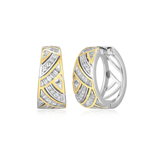 Charles Garnier Baguette Gold/Rhodium-Plated Sterling Silver Cubic Zirconia Hoop Earrings CE0225