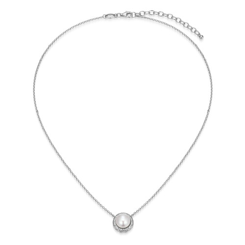Charles Garnier Quilted Rhodium-Plated Sterling Silver White Pearl Cubic Zirconia Necklace CN0215