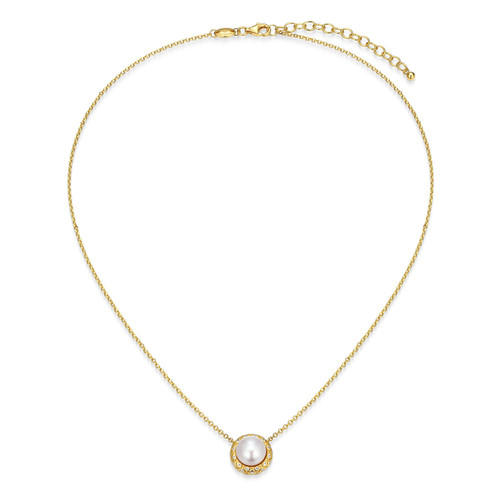 Charles Garnier Quilted Gold-Plated Sterling Silver White Pearl Cubic Zirconia Necklace CN0216