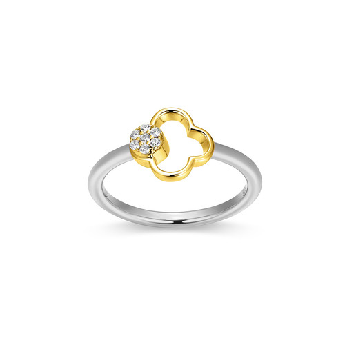 Charles Garnier Clover Gold/Rhodium-Plated Sterling Silver Cubic Zirconia Ring CR0200