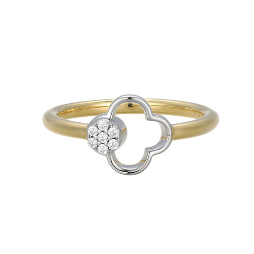 Charles Garnier Clover Gold/Rhodium-Plated Sterling Silver Cubic Zirconia Ring CR0202