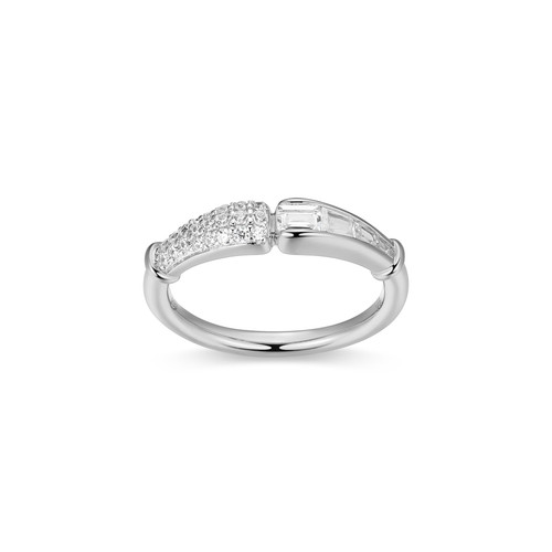Charles Garnier Baguette Rhodium-Plated Sterling Silver Cubic Zirconia Ring CR0223
