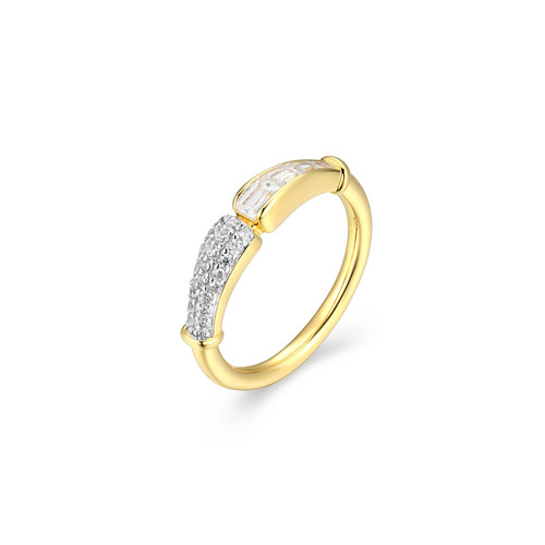 Charles Garnier Baguette Gold/Rhodium-Plated Sterling Silver Cubic Zirconia Ring CR0224
